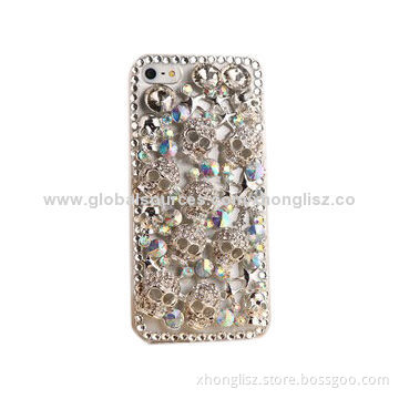 Bling Bling Fashion Rhinestone 3D Non-mainstream Skull Heads Crossbones Back Cover Case for iPhone 4